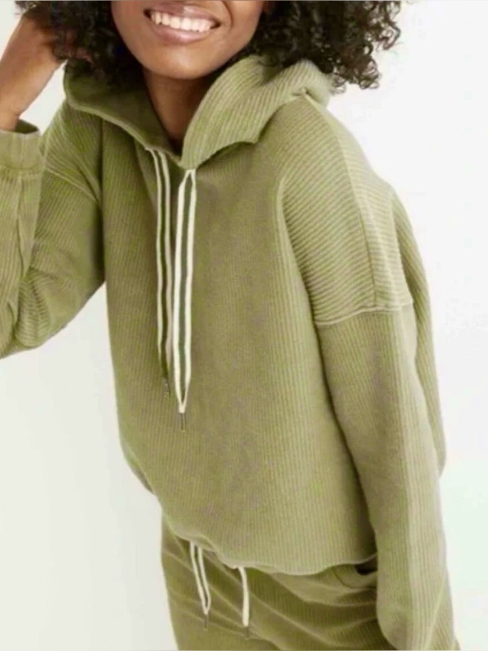 Aerie two piece matching set 100% cotton olive sage green sweatsuit hoodie